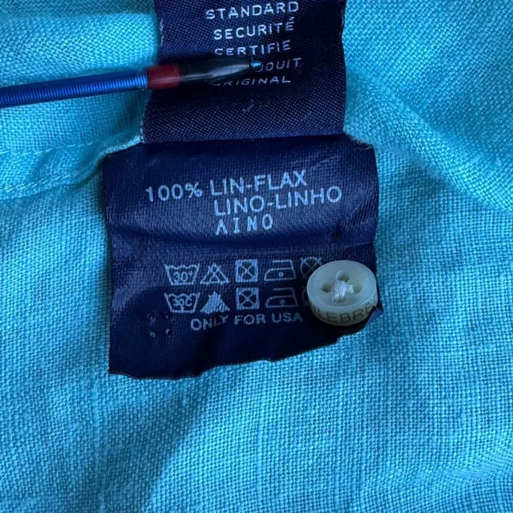 VILEBREQUIN Solid Linen Shirt Mens M Medium Blue Button Up Resort Beachwear - Picture 7 of 8